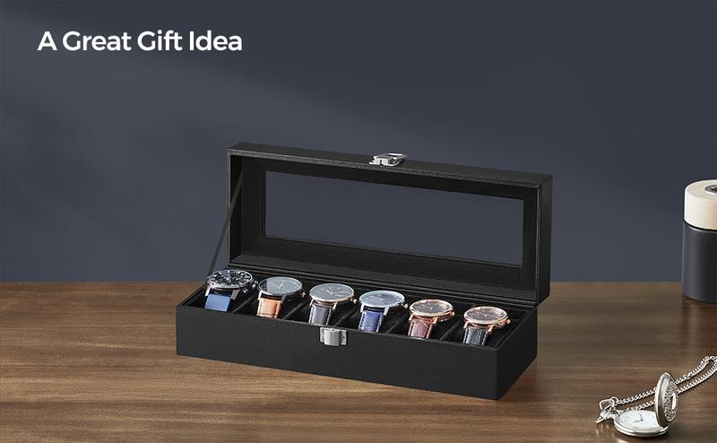 【NO WATCH】SONGMICS HOME Watch Box,  Case with Large Glass Lid, Removable Watch Pillows, Watch and Jewelry Box Organizer, fathersdaygift