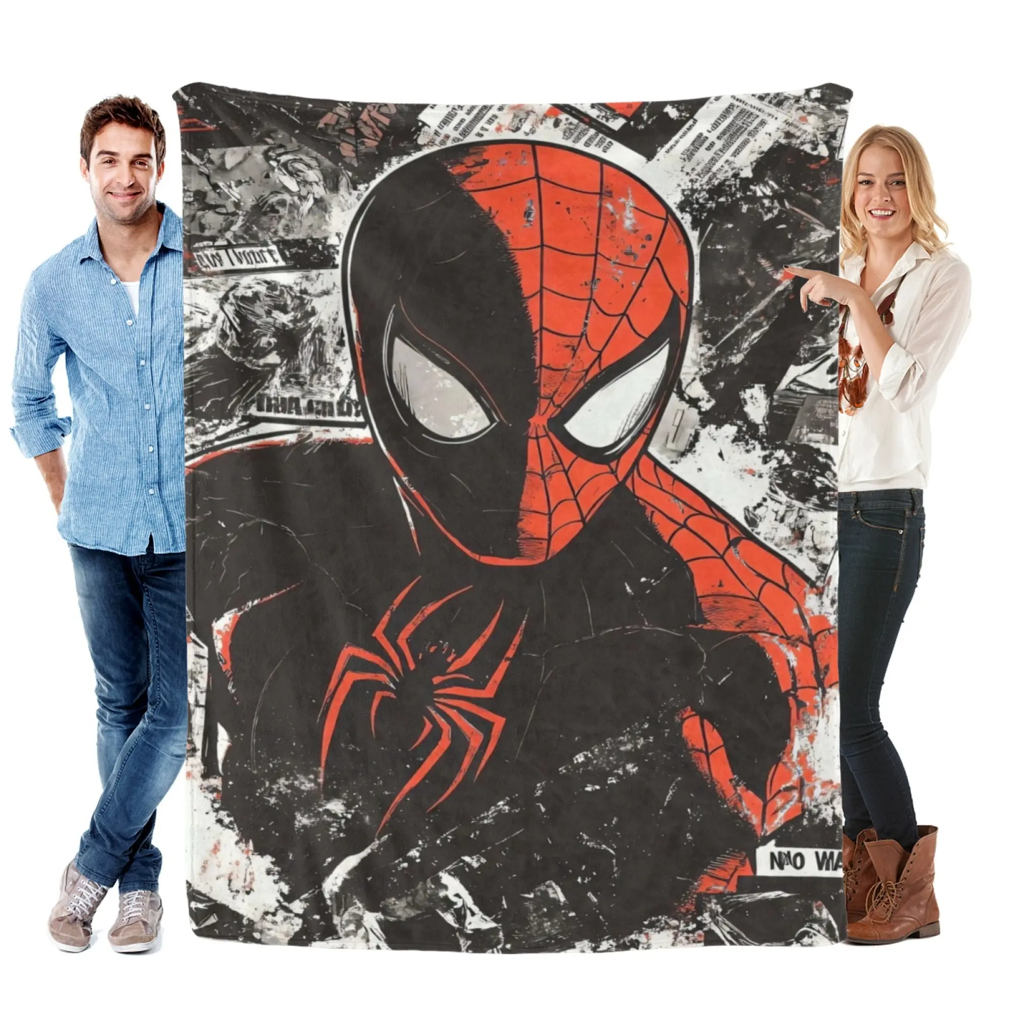 [SummerVibes] MARVEL CLASSIC Spider-Man Split Face Comic Flannel Blanket - Soft 2D Print Throw for Couch, Bed, Office & Fans