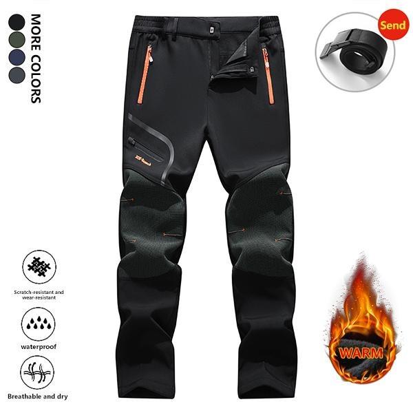 Men's windproof tactical pants with belt - outdoor skiing and hiking pants with zippered pockets, warm and comfortable fleece lining, expedition gear suitable for outdoor activities - men's gift recommendation softshell