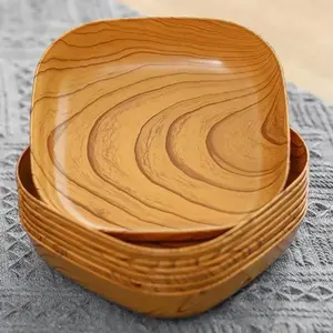 4pcs Creative Imitation Wood Plastic Snack Plate Vinegar Dish Restaurant Sushi Breakfast Dried Fruit Snack Tray Bone Spitting Dish