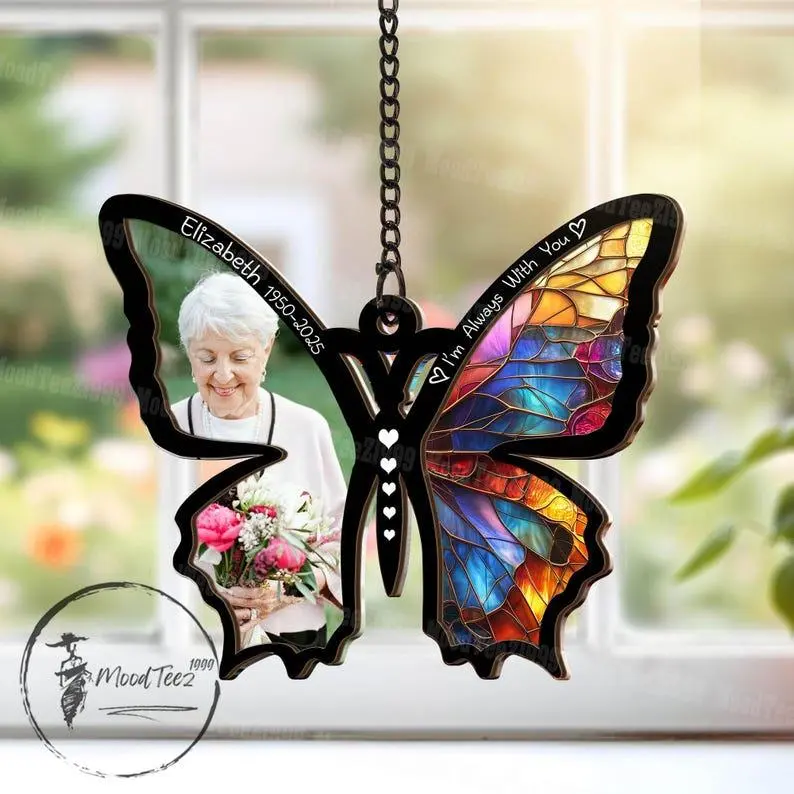 Custom Photo Memorial Suncatcher: Butterfly Window Hanging