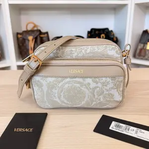 Pre-owned VERSACE Coated Canvas Shoulder Bags Jacquard Crossbody Bag Beige