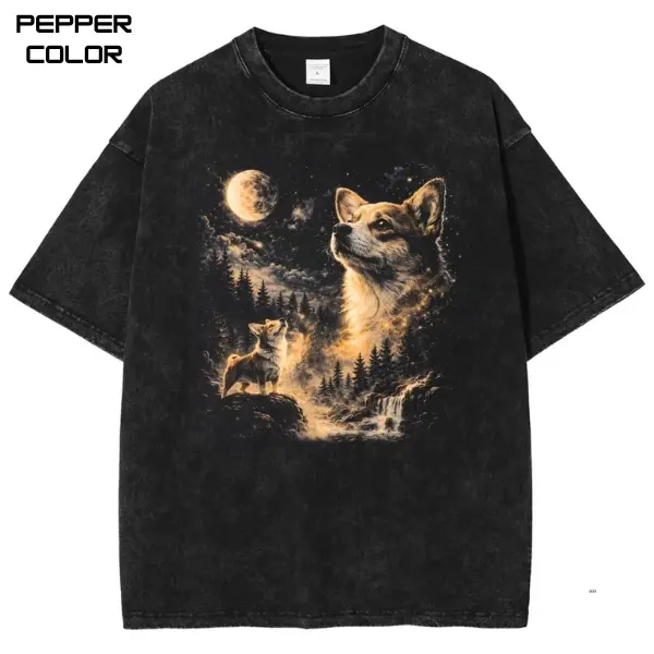 Corgi Howling to The Moon Graphic T-Shirt, Vintage Moon Animals Tee, 90s Retro Animal Tee, Unisex Streetwear Tee, cotton crewneck shirt, Corgi Mom Gift Top Womenswear