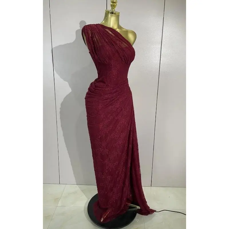 Women's Nichole Vintage Red Lace 1-Shoulder Asymmetrical Fit Bodycon Long  Dress, Formal Wear for Evening Events, Elegant Design - TikTok Shop