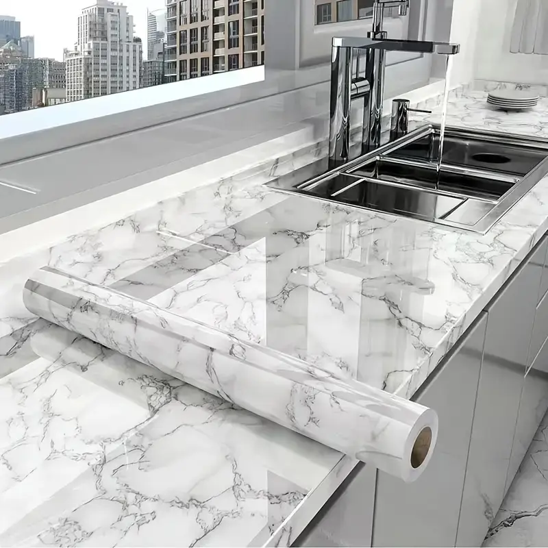 Peel-and-Stick Marble Wallpaper, Self-Adhesive Waterproof Marble Wallpaper for Kitchen Backsplash, Heat and Oil Resistant Wall & Countertop Sticker for Bathroom and Furniture