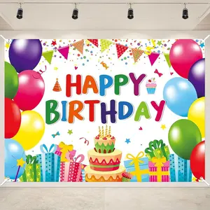 7 x 5 FT Happy Birthday Backdrop - Colorful Birthday Banner Wall Hanging, Fun Photo Booth Background for Kids and Adults Indoor Outdoor Party Decorations