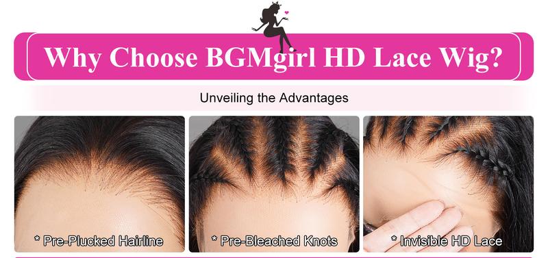 [Clearance Sale] BGMgirl Kinky Straight Pre Bleached Knots 13*4 HD Lace 250% Density Front Wig Pre Plucked Natural Hairline Human Hair Wigs Medium Size Cap TikTokShopBlackFriday