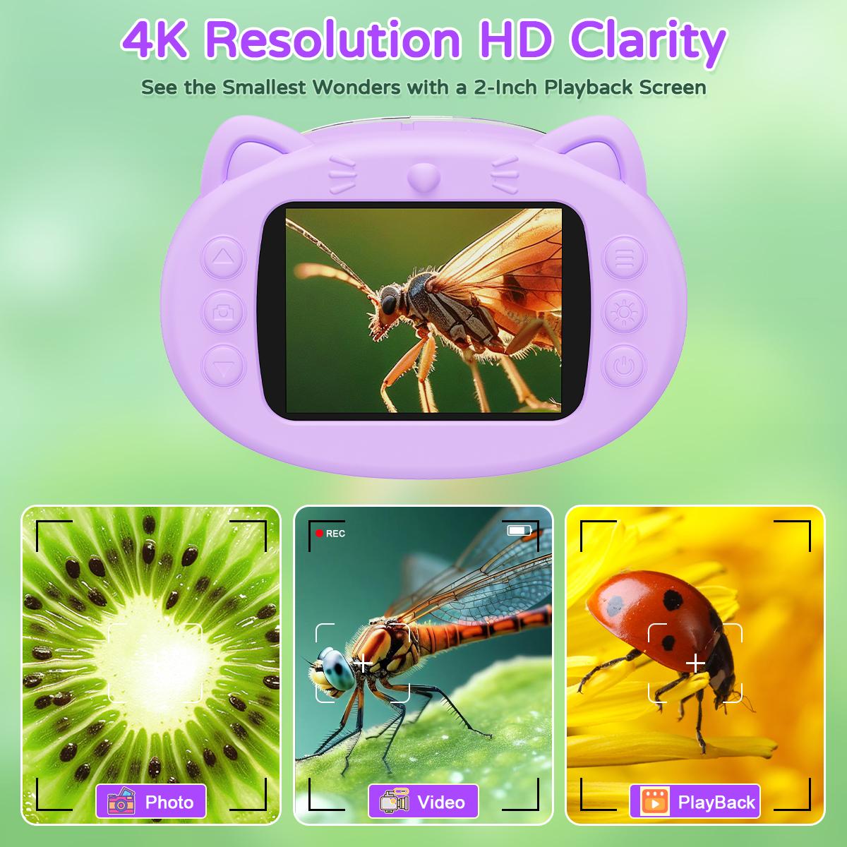 [2026 Upgrade] AuroraHaven Kids Microscope with Built-in Photo & Video Camera, 2.4" 4K Screen – 1000X Microscope and 100m Telescope, STEM Toy & Educational Gift for Boys & Girls Ages 3–12