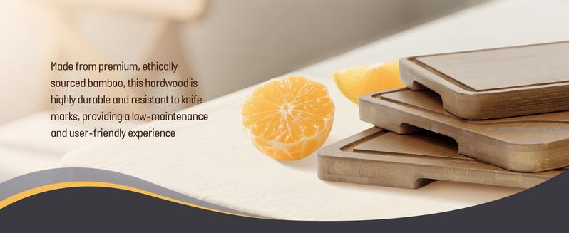 Welsteepse 3-Piece Bamboo Cutting Board Set Extra Large and Thicken Chopping Boards, with Storage Stand, Deep Juice Grooves, Non-Slip Rubber Feet, Double Handles and Premium Gift Box Cheese Boards for Cooking and Hosting