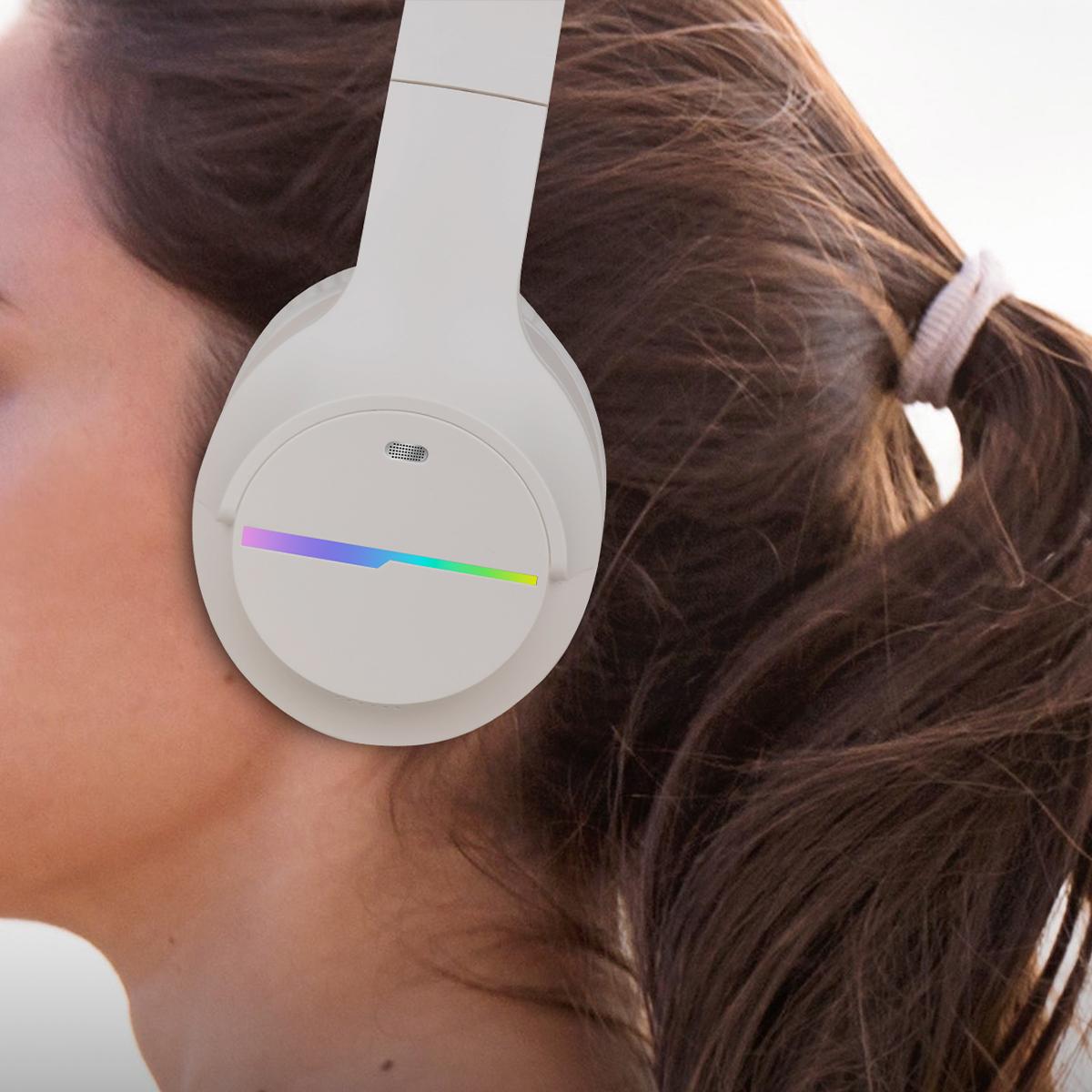 Bluetooth Headphones Over Ear, Colorful LED Lights Headphones Wireless, 65 Hours Playtime Wireless Headphones with Built-in Mic for iPad/Tablet/Airplane, Foldable Lightweight Headset with Deep Bass, HiFi Stereo Sound Low Latency for Travel Work Cellphone