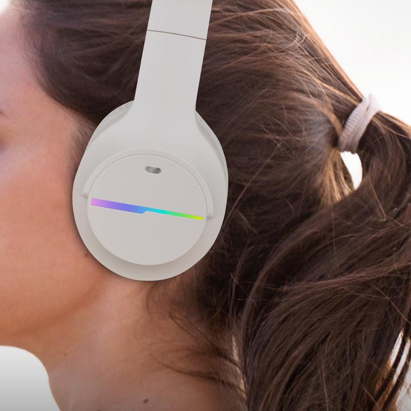 Bluetooth Headphones Over Ear, Colorful LED Lights Headphones Wireless, 65 Hours Playtime Wireless Headphones with Built-in Mic for iPad/Tablet/Airplane, Foldable Lightweight Headset with Deep Bass, HiFi Stereo Sound Low Latency for Travel Work Cellphone