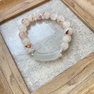 white Fire Quartz & Clear Crystal Bracelet - Minimalist Healing Stone Stretch Bracelet, Boho Chic Jewelry for Daily Wear & Gifts