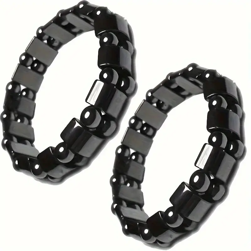 A Black Gallstone Magnetic Bracelet for Men and Women, the Same Magnetic Energy Bracelet with Double Row Bead Magnetic Bracelet