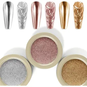 3 Colors Chrome Nail Powder Mirror Effect Metallic Dust Holographic Glitter Glazed Manicure Decoration Reflective Pigment for DIY Gel Polish Nail Art, Resin Craft, Gifts - Rose Moonlight