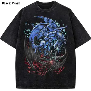 Blue-Eyes White Dragon vs Red-Eyes Black Dragon Vintage Wash Tee, Anime T-shirt, Anime Graphic Tees, Unisex Shirt, Anime Gift For Fan, Menswear Womenswear Crew Neck Oversize Fit Heavy Cotton