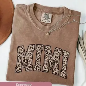 Comfort Colors Mimi shirt featuring a trendy leopard print, cute Mimi tee perfect for grandmas, Gigi or Mimi, stylish streetwear and thoughtful gift.