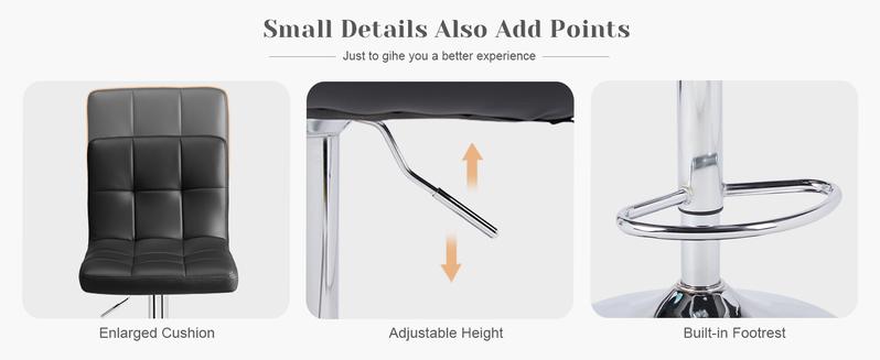 Set of 2 PU Leather Adjustable Swivel Barstools with Back and Armless Design Hydraulic Kitchen Counter Height Bar Stools Set of 2 PU Leather Adjustable Swivel Barstools with Back and Armless Design Hydraulic Kitchen Counter Height Bar Stools