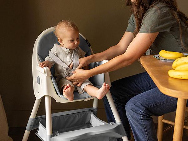 HARPPA 6-in-1 Convertible Baby High Chair, Foldable Highchair with Removable Tray, Baby Feeding Chair With Harness & Storage Basket, Christmas Toddler Gift, Baby Items