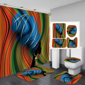 10 Styles Elegant African American Woman Shower Curtain 4PCS Set With Rugs,Creative Printing Waterproof Shower Eiffel Tower High Heels Positive Quotes Sexy Afro Black Girl Melanin Queen Fashion Bathroom Decor, Non-slip Bath Mat Cover Flannel