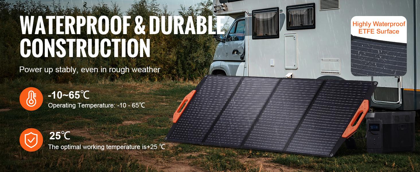 VEVOR Portable Solar Panel, TikTokShopBlackFriday, Monocrystallin 100-200W Foldable e ETFE Solar Charger, 23% Efficiency Solar Panel with Type C, DC 18V, QC3.0 USB Port, IP67 Waterproof for Home, Off Grid, Hiking
