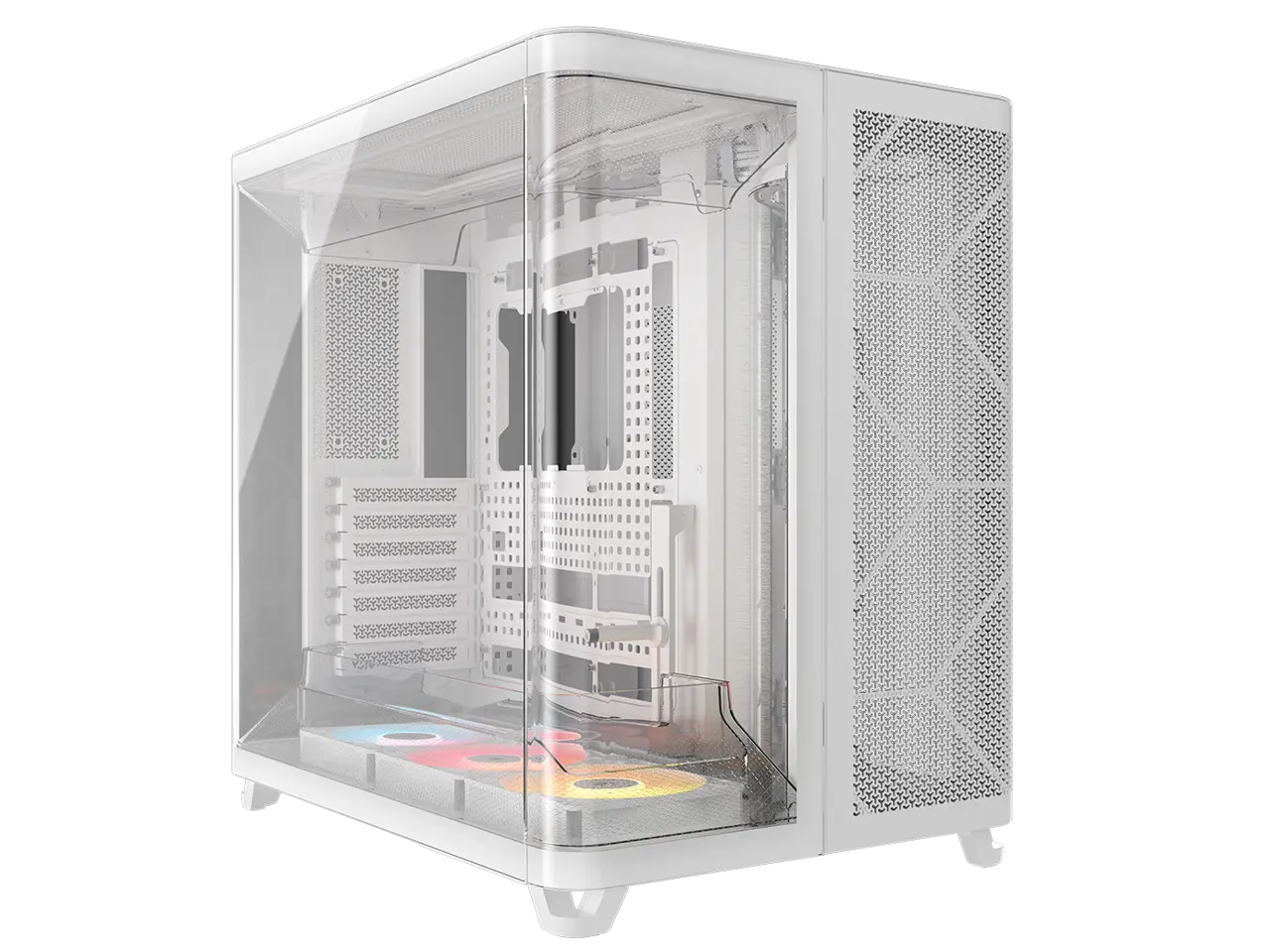 Corsair AIR 5400 RS-R ARGB Triple Chamber Mid-Tower PC Case-White with 3x RS-R 120mm reverse PWM ARGB fans Pre-installed, BTF Back Plug Motherboard Design