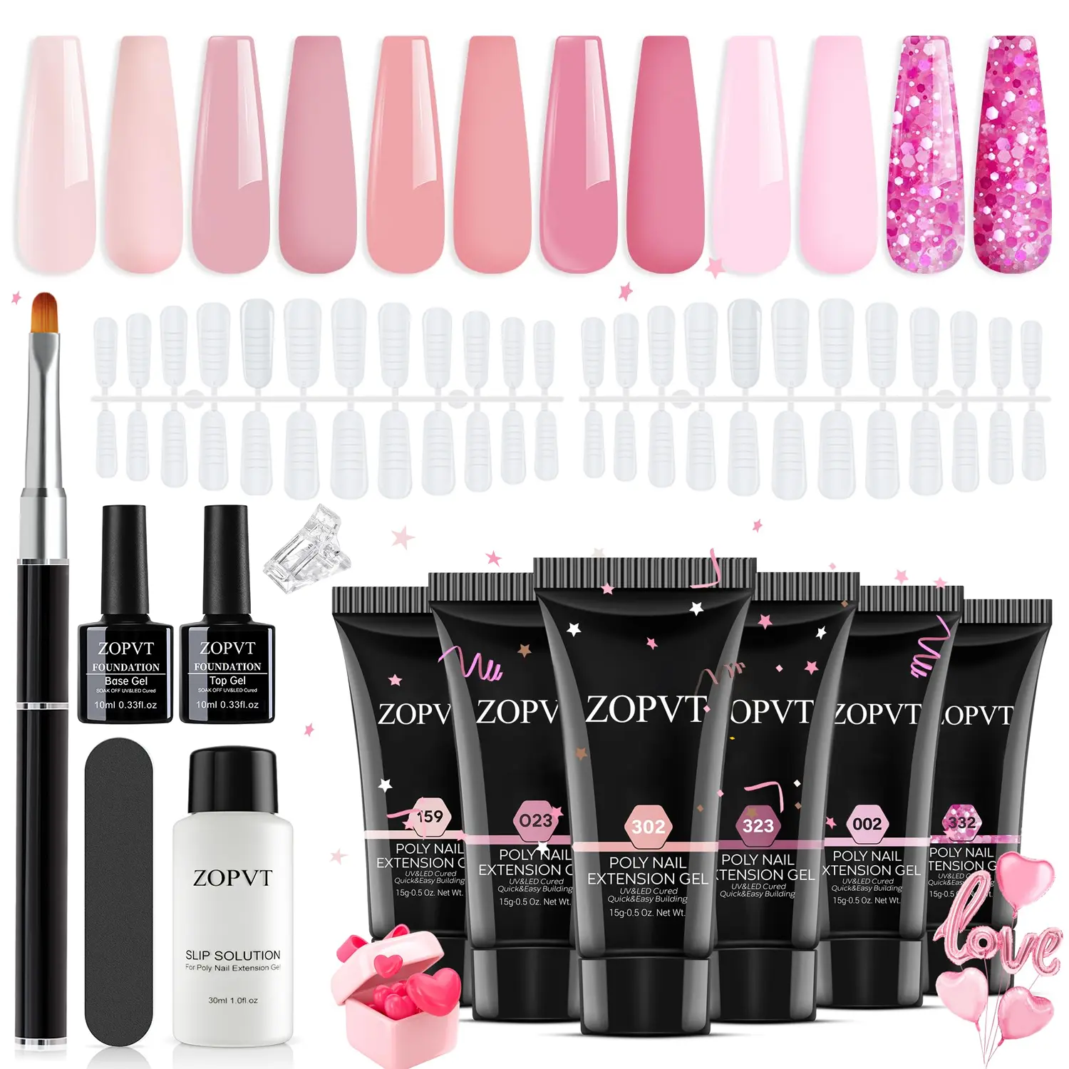 Poly Extension Gel Nail Kit, 14 Kits with Sliding Solution & Manicure Tools, Beginner-Friendly DIY Nail Art Set, At Home Nail Kit, Polygel Nail Kits, Poly Gel Nail Kit Complete