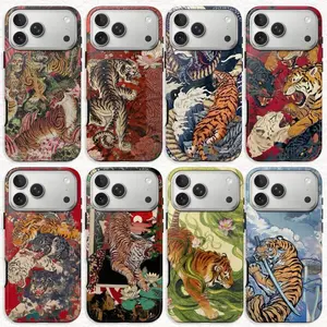 Vintage Chinese Tigers Phone Case, Cute Tiger Collage, Japanese Traditional Art Print Big Cat Case for Samsung and iPhone 17 16 15 14 13 12 11 Pro Max