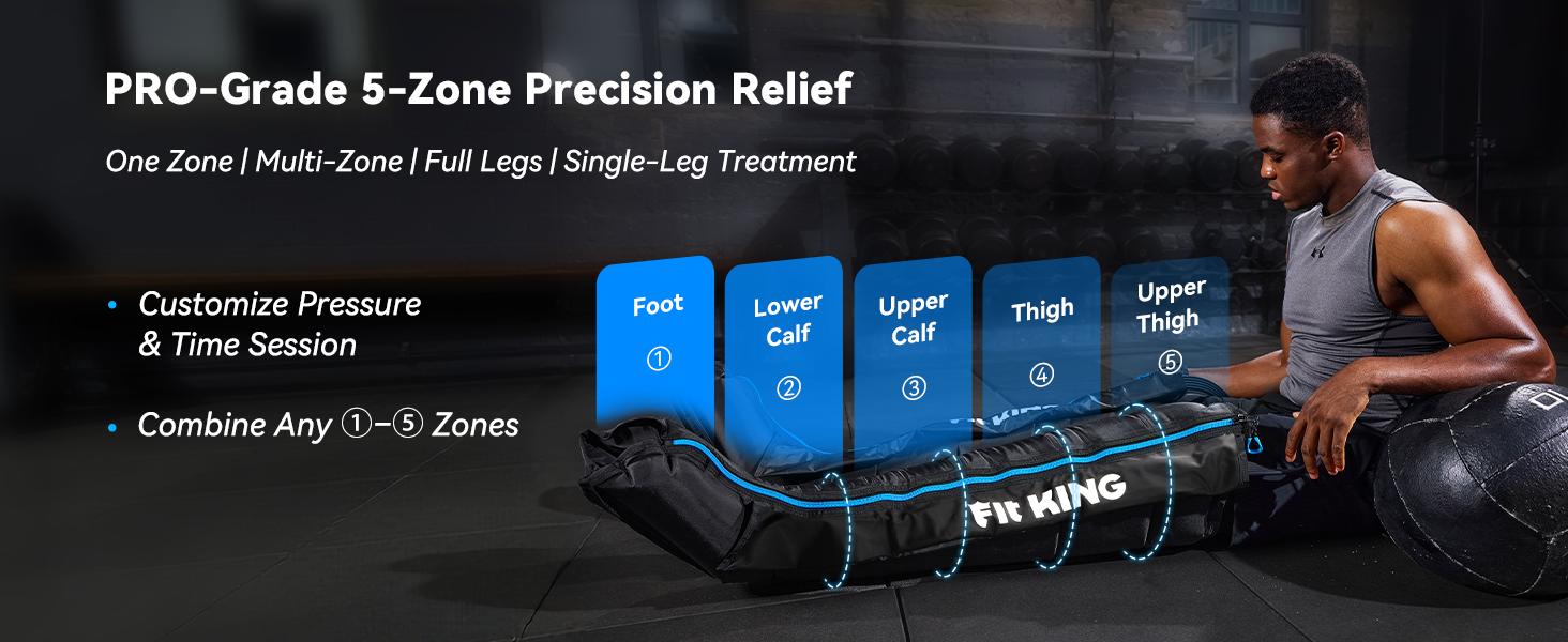 FIT KING Upgraded Cordless Leg Massager Recovery Boots, Professional Air Compression Recovery System, Reduces Muscle Pain and Improves Circulation, Warm-up and Fast Recovery for Athletes, Zone Massage Optional