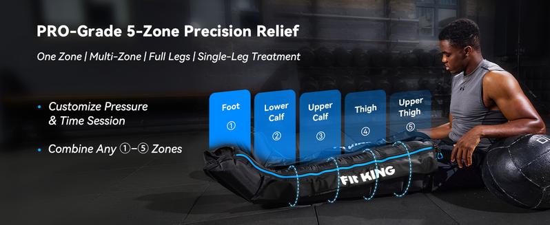 FIT KING Upgraded Cordless Leg Massager Recovery Boots, Professional Air Compression Recovery System, Reduces Muscle Pain and Improves Circulation, Warm-up and Fast Recovery for Athletes, Zone Massage Optional