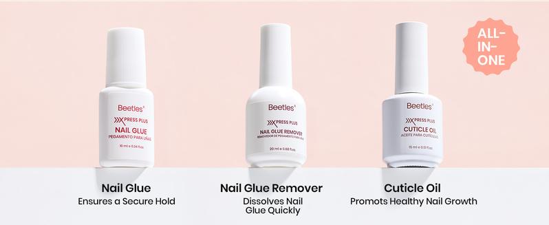 Beetles X Press Plus-Lite Kit French Tips Square Almond French Tip Press on Nails with Nail Glue Builder Top Coat Squoval Press on Nails DIY Manicure Gift for Women