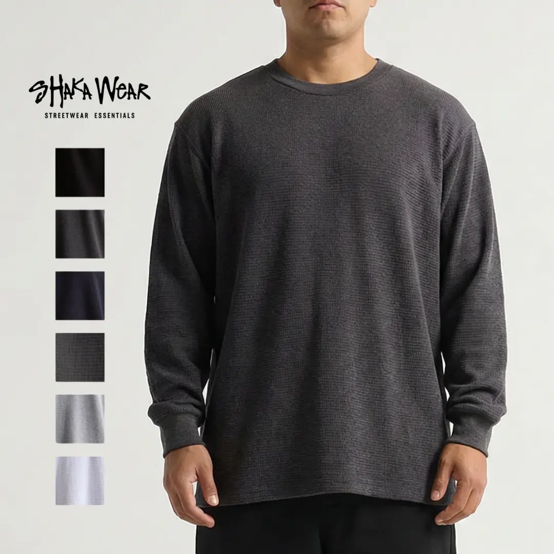 Shaka Wear Men's Heavyweight Cotton Yarn Thermal Top, 9.0oz Ribbed Hem Overall Underwear Tee