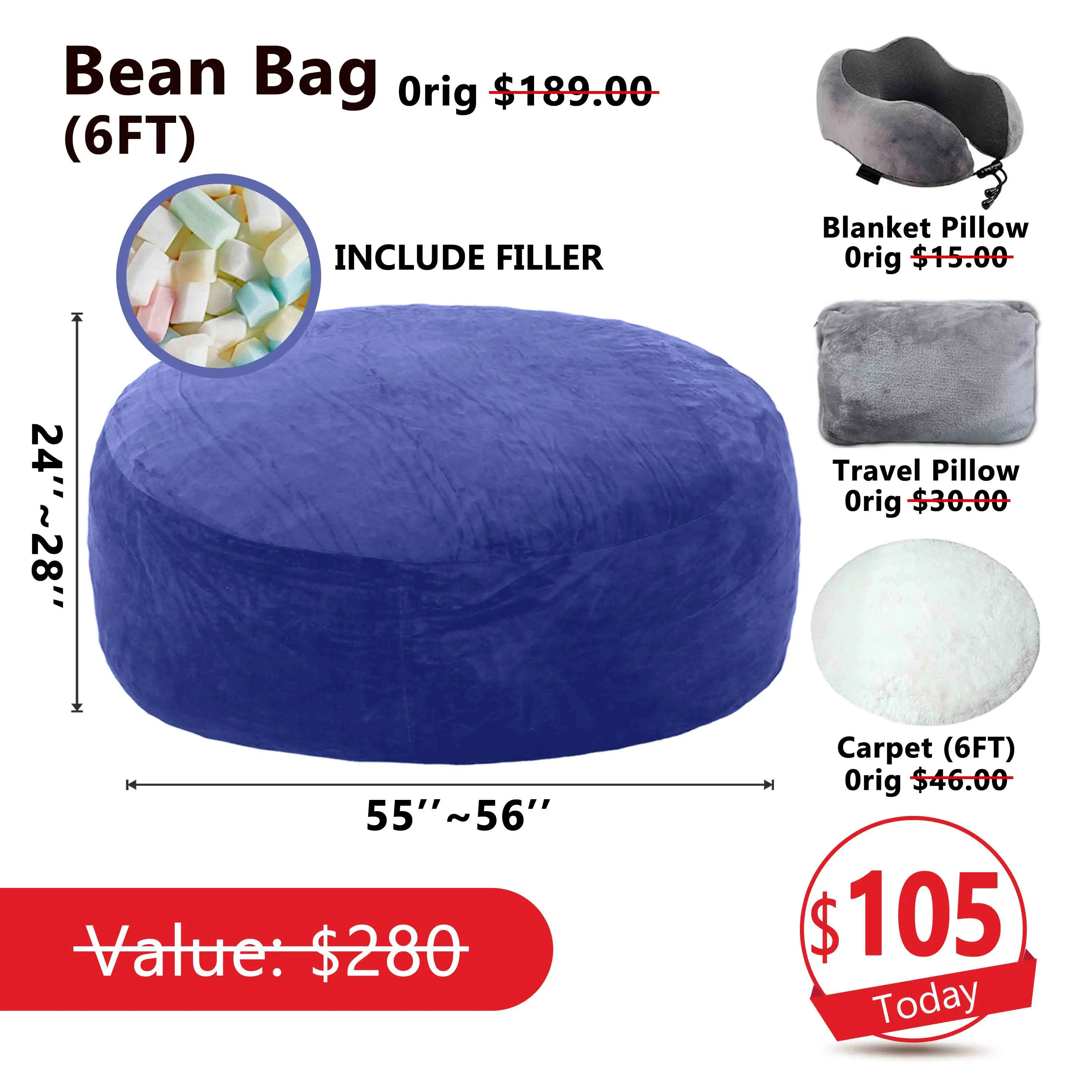 Jumbo Blue(Include Filler Upillow Blanket Carpet)