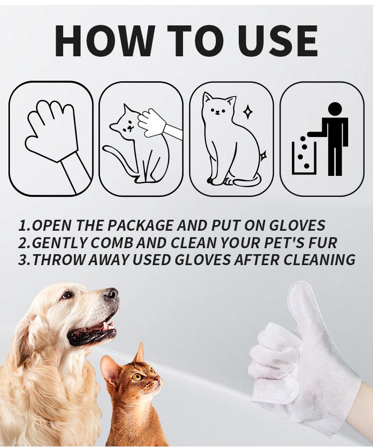 Pet Glove Wipes for Dogs and Cats, Quick Bathing Wipes for Paws, Coat & Face, No-Rinse Cleaning, Soft Thickened Gloves for Everyday Hygiene