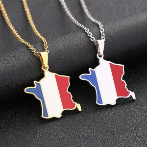 France Flag Map Pendant Necklace | Football & Basketball Fan Style | 2026 Football Events | Fashion Jewelry | Couple Style | Gift Selection