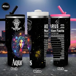 1pc 40oz Starry Aquarius Art, Astrology-Inspired Design Tumbler with Lid and Straw, Winter Insulated Travel Mug, Gift for Women and Men, Ideal for Valentine’s Day, Birthday Gift, Coffee Cup for Office