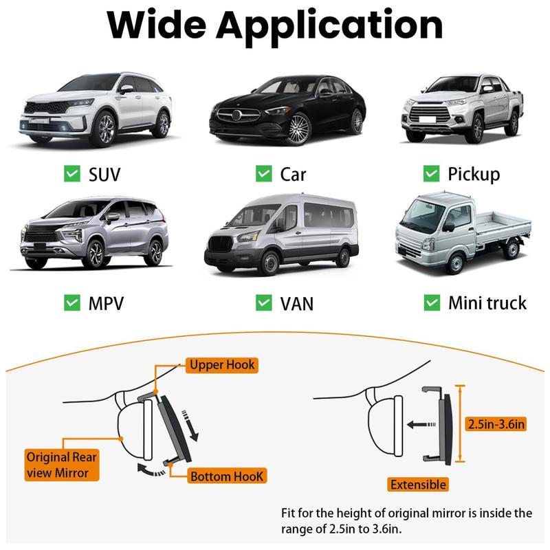 Rear View Mirror, Chrome Anti-glare PanoramicRear Mirrors Universal 12 Inch Convex CarInterior Clip on Extra Big Wide Angle RearviewMirror Extender to Reduce Blind Spot for CarSUy Trucks																	