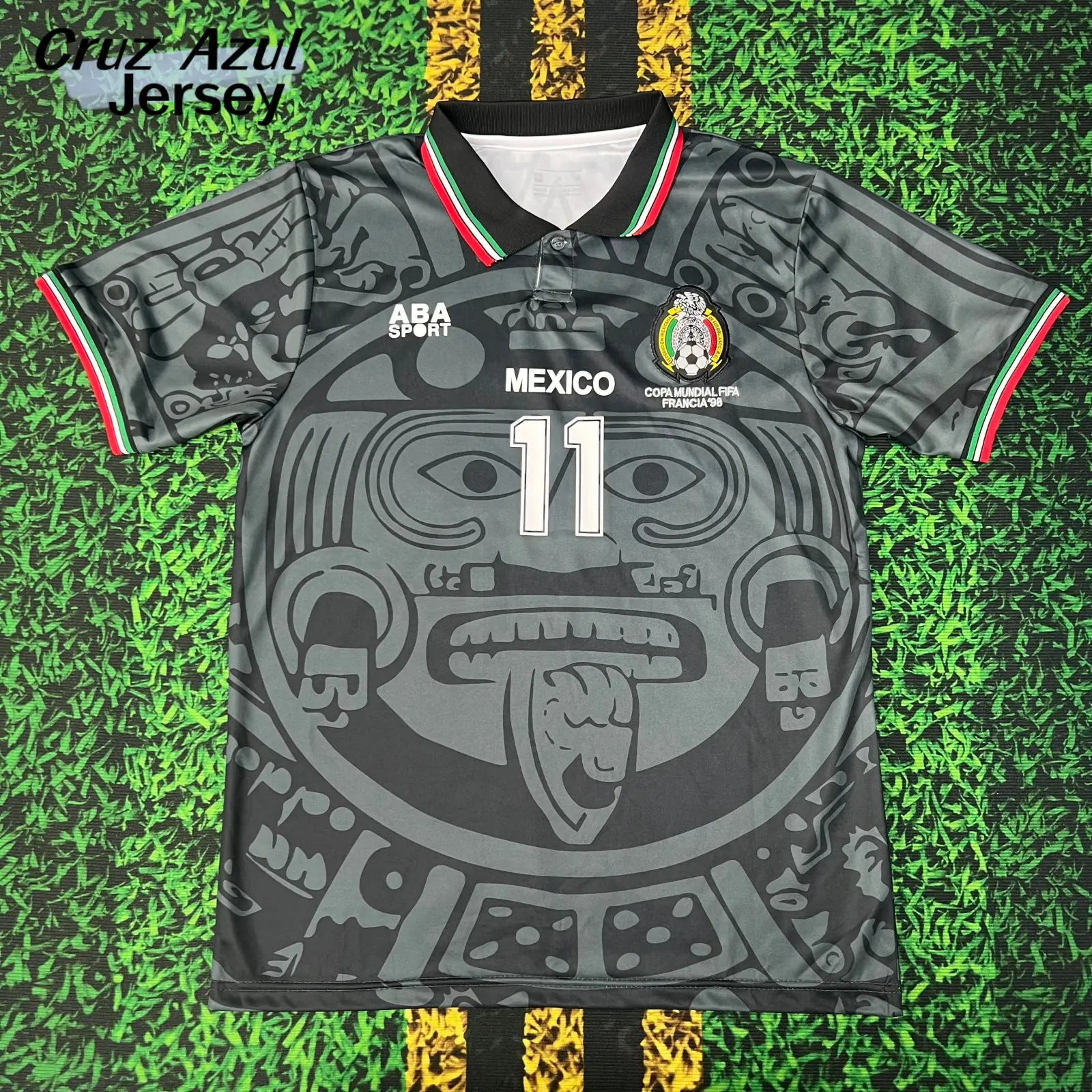 1998 Mexico National Team Home Away Black Blanco #11 Short-Sleeve Soccer Jersey