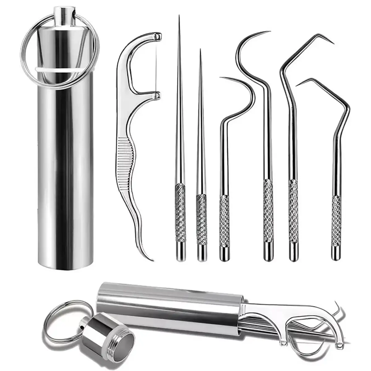 7Pcs Portable Stainless Steel Toothpicks Pocket Set,Reusable Metal Toothpick with Holder,Tartar Remover For Teeth,Oral Cleaning kit for Outdoor Picnic Camping Travel#tiktokshopbacktoschool
