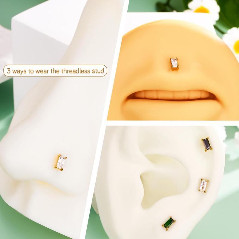 Oufer 16G Threadless Push Pin Flat Back CZ Helix Tragus Conch Cartilage Stud Earring