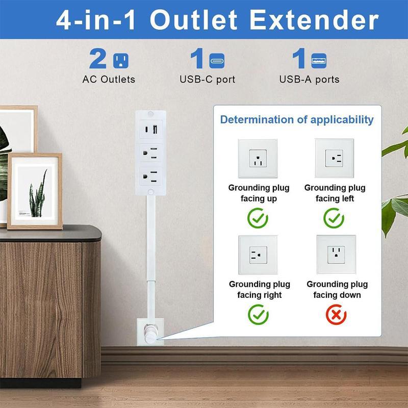 Rotating Wall Outlet Extender – 2 AC + USB-C/A Ports (34" Extension, Wall-Mountable & ETL Certified) | Space-Saving Power Solution for Home & Office,Portable ,easy to use Rotating Wall Outlet Extender – 2 AC + USB-C/A Ports (34" Extension, Wall-Mountable & ETL Certified) | Space-Saving Power Solution for Home & Office,Portable ,easy to use