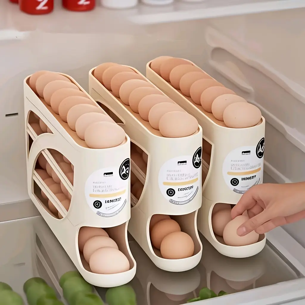 JAYUNLAB 30-Egg  4-Layer Refrigerator Egg Holder - Automatic Egg Rolling Rack - 30-Egg Capacity, Multi-Purpose Kitchen and Refrigerator Storage RackBrand