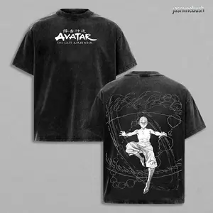 Retro Vintage Limited Aang - The Last Air Nomad - The Avatar Anime Double Printed Washed Tee Unisex Oversize Anime Manga Acid Washed Lightweight Cotton T-Shirt, Gift For Anime Fan, Anime Lover