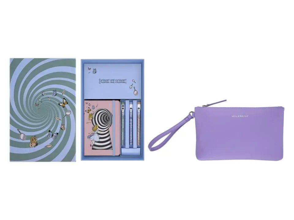 Moleskine Limited Edition Alice’s Adventures in Wonderland Premium Box - Hardcover Pocket Fairy Tale Notebook (3.5"x5.5"), 160 Plain Pages, Alice Design, Mini Pouch, 3 Blackwing Mini Pencils, Ribbon Bookmark, Flyleaf, Eco-Friendly, School Supplies, Journa