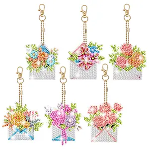6Pcs Floral Diamond Painting Keychains Kit - DIY Backpack Pendant,Hanging Ornaments,Gift for Christmas Birthday,for DIY Crafts Home Party Decoration