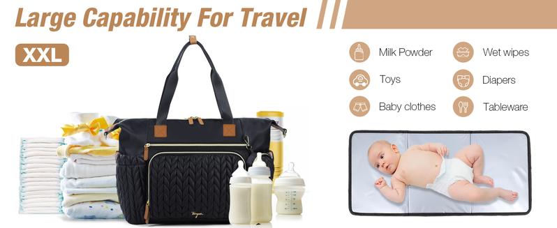 Diaper Bag Tote, Large Diaper Bags Waterproof, Hospital Bag for Labor Delivery, Baby Bag with Pacifier Case, Travel Diaper Tote with Changing Pad, Black TikTokShopBlackFriday