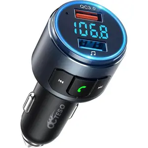 Upgraded V5.3 FM Bluetooth Transmitter, Bluetooth Car Adapter QC3.0 & LED Backlit Wireless FM Radio Adapter Music Player/Car Kit, Siri Google Assistant