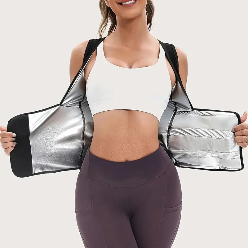 Women's Fitted Zip-Up Sauna Sweat Vest with Built-In Bra - Breathable Stretchy Compression Waist Trainer, Tummy Control Women's Clothes, Gym Workout Apparel for Fitness Training Sports Tops