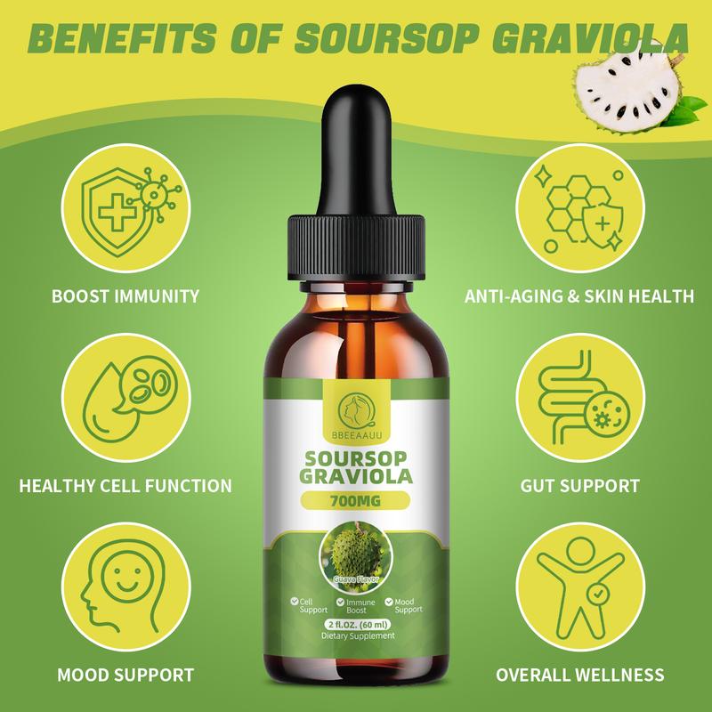 Soursop Liquid Drops, Multivitamin, 60ml, 2 Fl Oz, Bitters Liquid, Organic Soursop Leaf Extract Soursop Oil, Dietary Fiber Healthcare Supplement Soursop Liquid Drops, Multivitamin, 60ml, 2 Fl Oz, Bitters Liquid, Organic Soursop Leaf Extract Soursop Oil, Dietary Fiber Healthcare Supplement