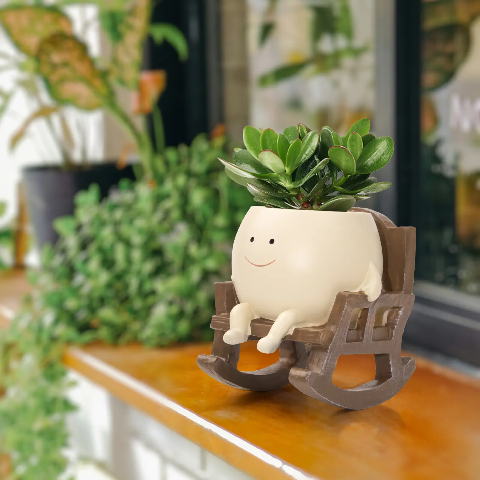 Summer Sale Cute Rocking Chair Succulent Planter - Cartoon Face Plant Pot for Indoor/Outdoor Decor, Unique Flower Pot for Home, Office Desk, Garden, Perfect Gift for Plant Lovers