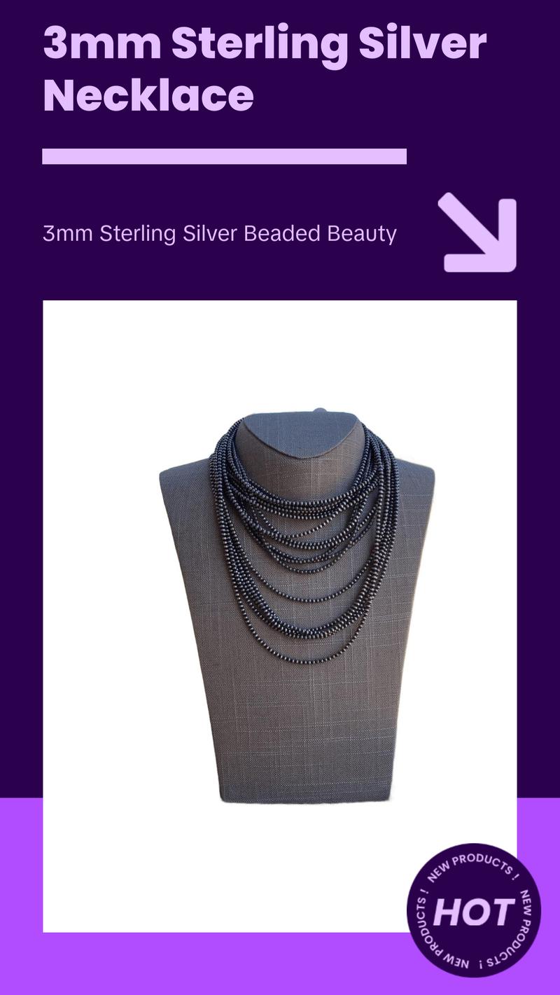 3mm Sterling Silver Navajo Pearl Style Beaded Necklace